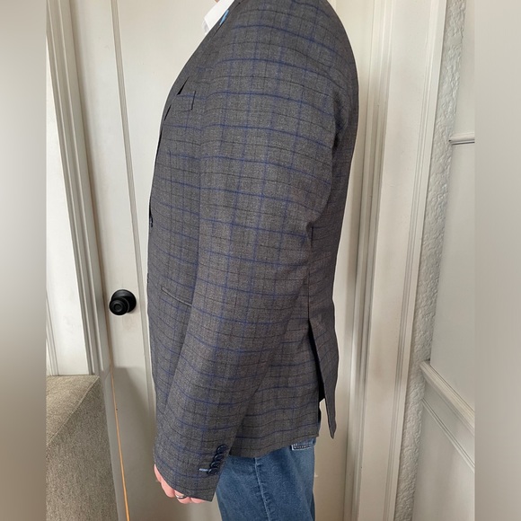 Taylor Byrd Sport Coat Charcoal And Blue Windowpane 46L New With Tags - Picture 2 of 12